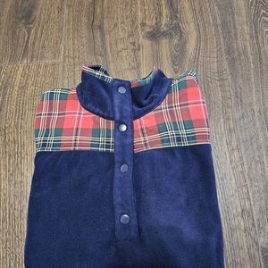 Crown & Ivy Women's Blue Fleece Pullover Plaid Yoke Snap Neck Size 2X